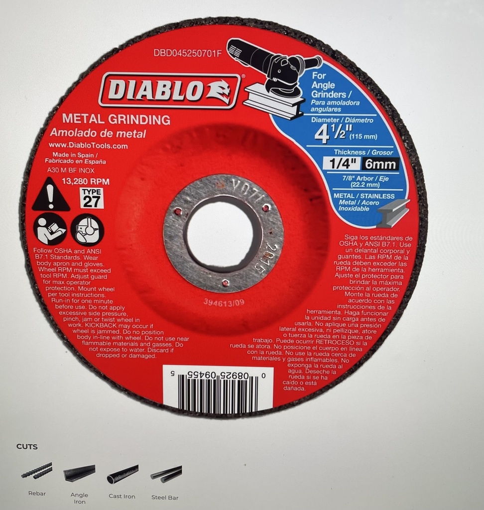 Diablo 4-1/2" Metal Grinding Disc - Type 27