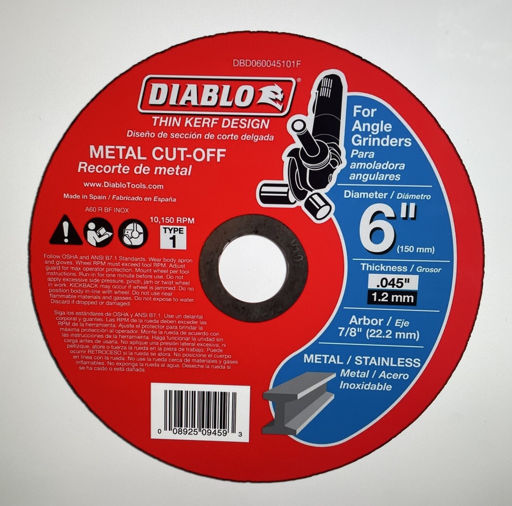Diablo 6" Metal Cut Off Disc - Thin Kerf