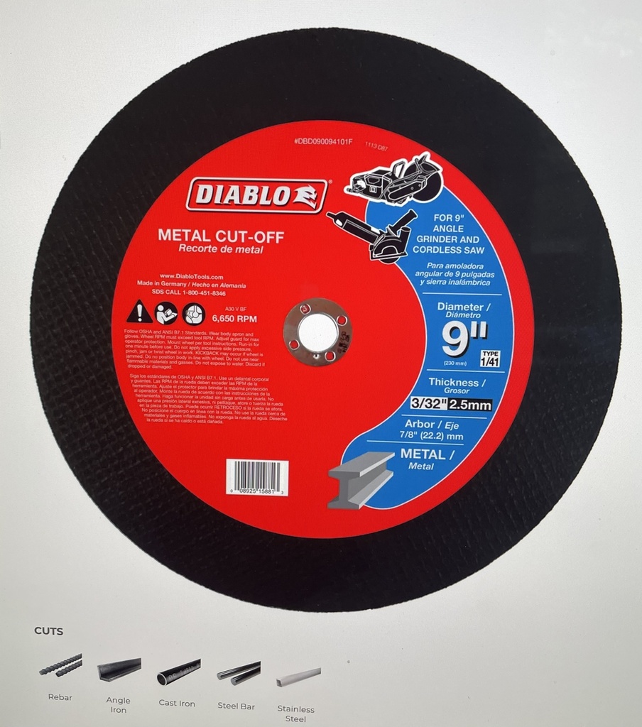 Diablo 9" Metal Cut-Off Disc