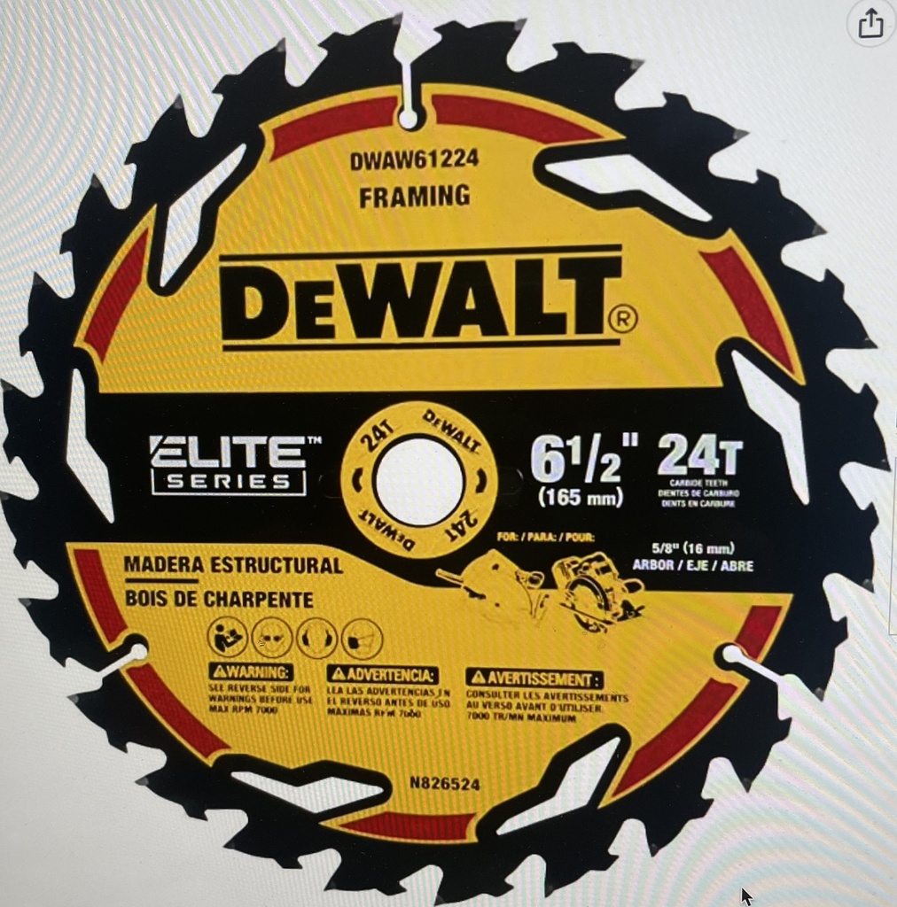 Dewalt 6-1/2" Elite Circular Saw Blade