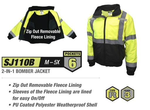 [SJ110B3XL] Radians Hi-Viz 2-IN-1 Bomber Jacket