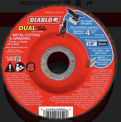 [DBD045125X01F] Diablo 4-1/2" Cutting Grinding Combo