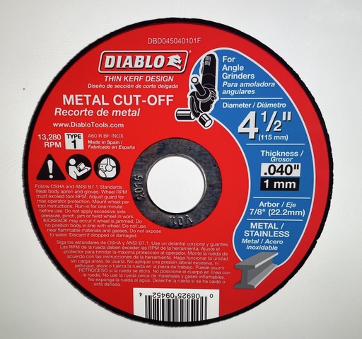 [DBD045040125F] Diablo 4-1/2" Metal Cut Off Disc - Thin Kerf