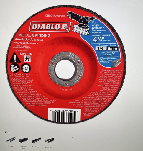 [DBD045250701F] Diablo 4-1/2" Metal Grinding Disc - Type 27