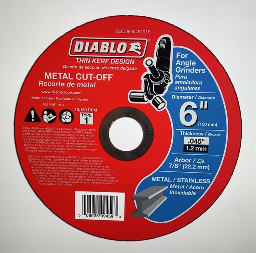 [DBD060045101F] Diablo 6" Metal Cut Off Disc - Thin Kerf