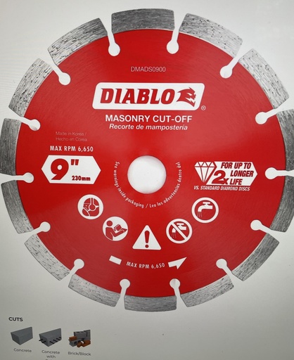 [DMADS0900] Diablo 9" Diamond Segmented Cut-Off Discs for Masonry