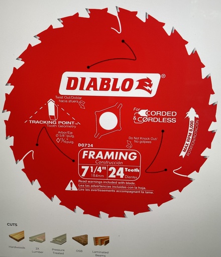 [D0724A] Diablo 7-1/4" 24 Tooth Circular Saw blade