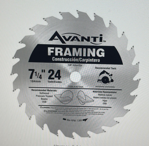 [A0724A] Avanti 7-1/4" 24 Tooth Framing