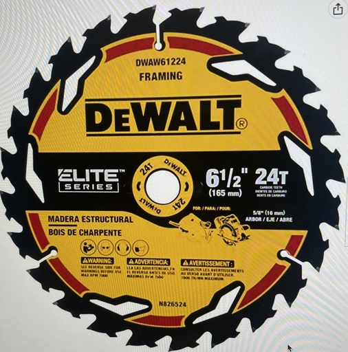 [DWAW61224] Dewalt 6-1/2" Elite Circular Saw Blade